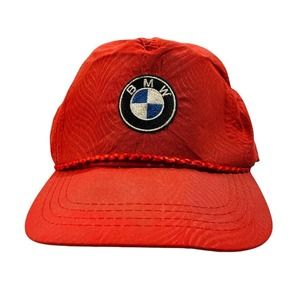 Vintage BMW 80s 90s Derby Cap red nylon hat adjustable back